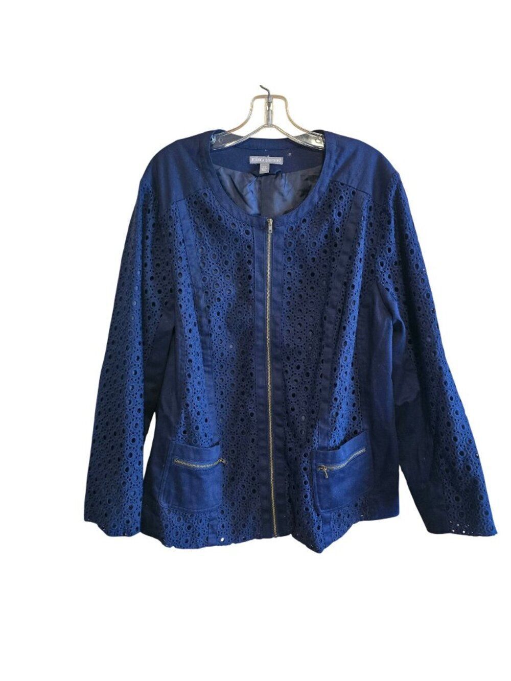 Jessica London Navy Eyelet Jacket Front Zipper grannycore cottagecore date night